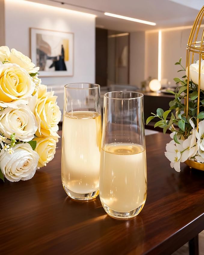 Ciaell 48 Pack Plastic Champagne Flutes - 9 Oz Disposable Champagne Glasses - Stemless Mimosa Glass for Parties & Weddings & Birthdays