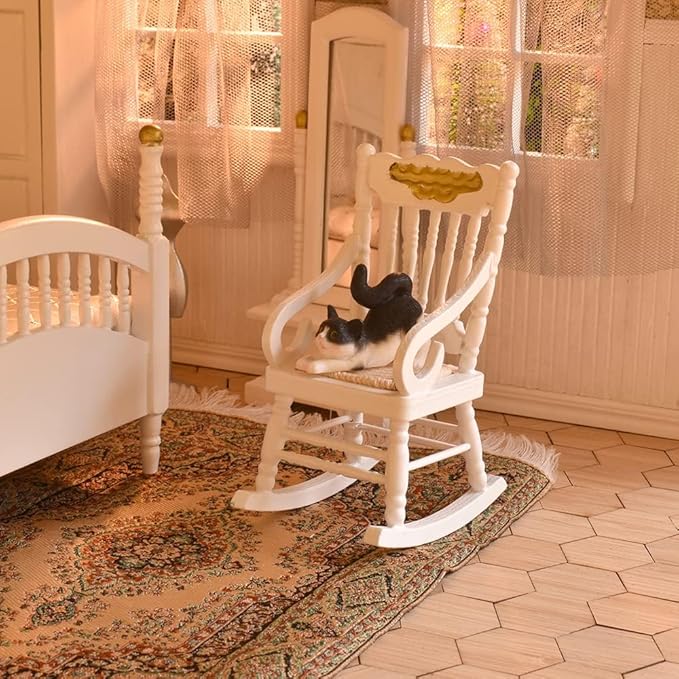 iLAND Victorian Dollhouse Furniture 1/12 Scale, Brewster Dollhouse Bedroom Furniture Set (White & Gold)