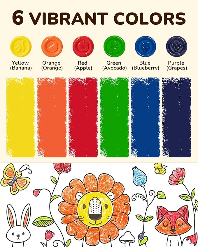 JUPITEARTH 6 Colors Egg Crayons for kids, Palm-Grasp Non Toxic Jumbo Washable Crayons for Kids, Fat Brain Toys for Art Supplies and Perfect Gifts for Boys and Girls