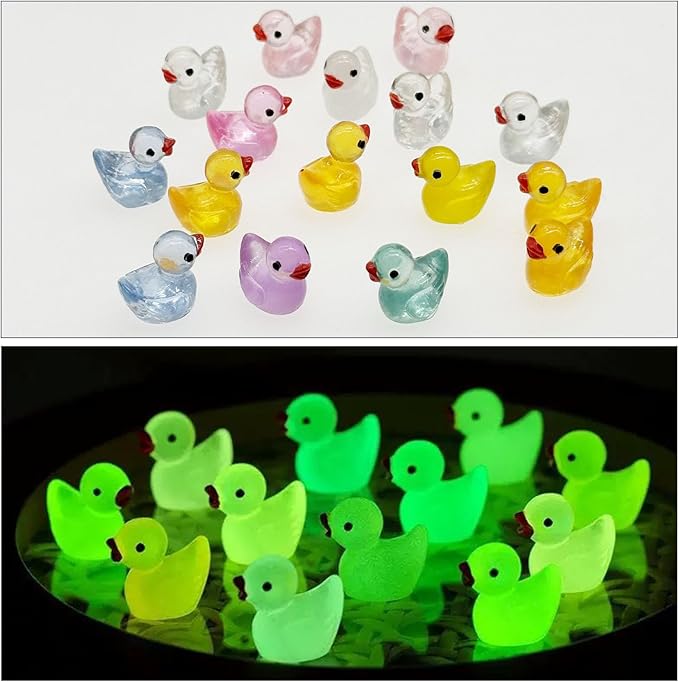 Cayway Mini Resin Duck 100 PCS Little Ducklings Glow in The Dark for Miniature Fairy Garden Decoration Accessories Micro Landscape