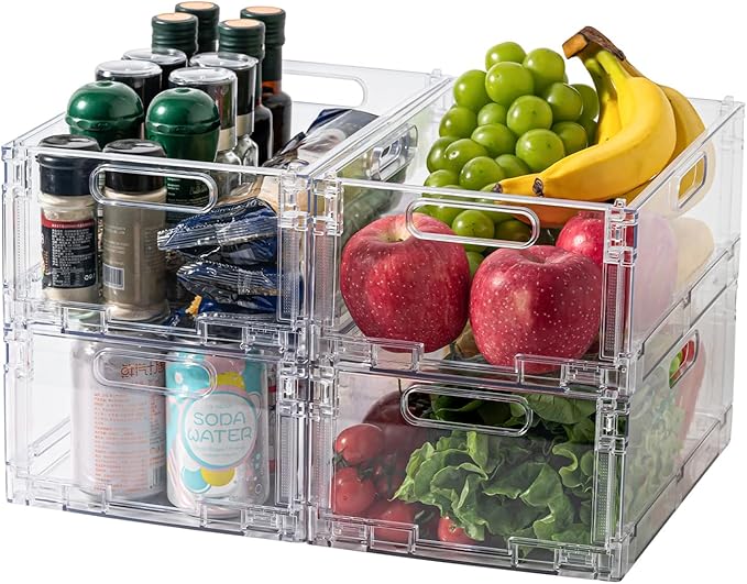 4-Pack Foldable Plastic Baskets, Stackable Storage Baskets with Handles for Organizing and Storage, Foldable Crate for Office, Home, Bedroom, Outdoor (12"x 8.07" x 4.92")