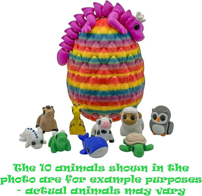 Articulating Animal Figurines – 10-Pack Mystery Mini Collectibles in Egg | 35+ Designs, Rainbow Colors, Premium Toys | Unique Gift for Kids & Adults by VDK Printing (MysteryEgg010)