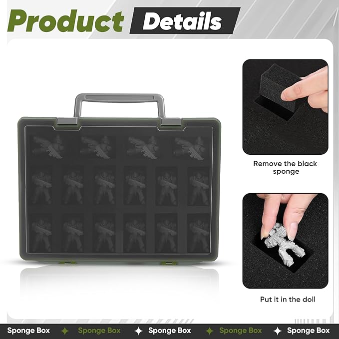 Miniature Storage Carrying Figure Case - 32 Slot Figurine Minature Carrying Case with 2 Foam Layer for Miniatures Compatible with 40k, DND & More (green1)