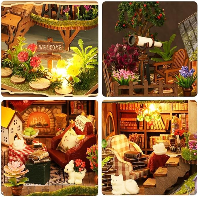 Forest Miniature Dollhouse Kit, DIY Mini House Making Kit with Furnitures, Tiny House Kit to Build for Adults, Hobby Craft Gift for Christmas Day, Forest Adventure