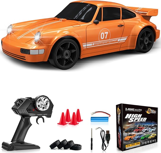 RC Drift Car 1:24 Remote Control Car 4WD 15KM/H High Speed Racing Sport Car with LED Lights RC Cars Toy for Kids Boys Girls Adults Gifts Birthday Christmas Rechargeable Batteries