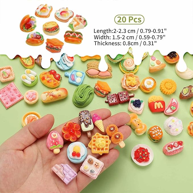 Dollhouse Miniature Food, Cute Mixed Chinese Pork Sandwich Figures Toys Mini Resin Foods Trinkets for Pretend Play Kitchen Cooking Game & Doll House Decor (Mixing Colors, 20pcs)