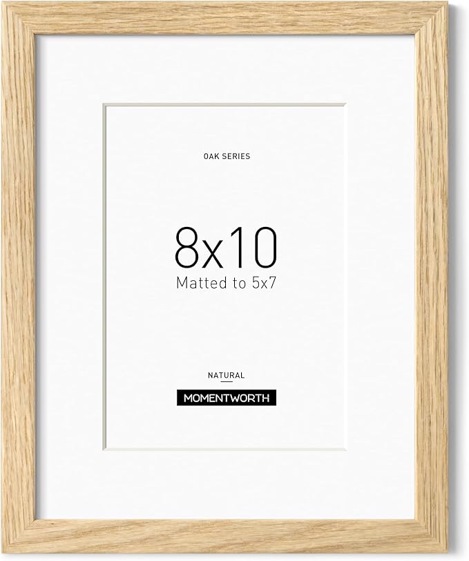 Momentworth 8x10 Picture Frame with Mat for 5x7, Solid Oak Wood 8x10 Frame with Tempered Glass for Wall Mount(Single,Oak)