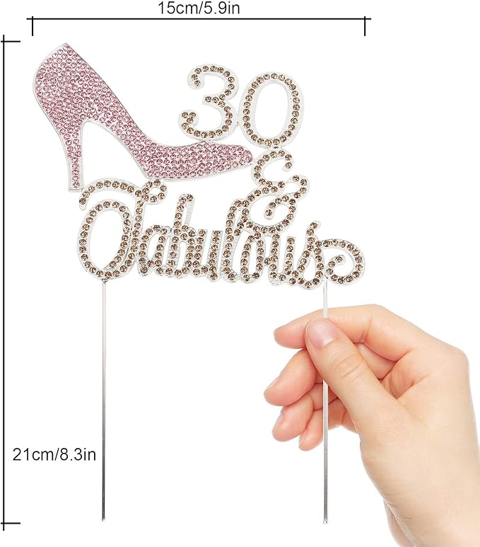 LINGTEER 30 Fabulous Pink High Heel Rhinestone Crystal Cake Topper Perfect for 30th Birthday Anniversary Party Keepsake Sparkle Decoration