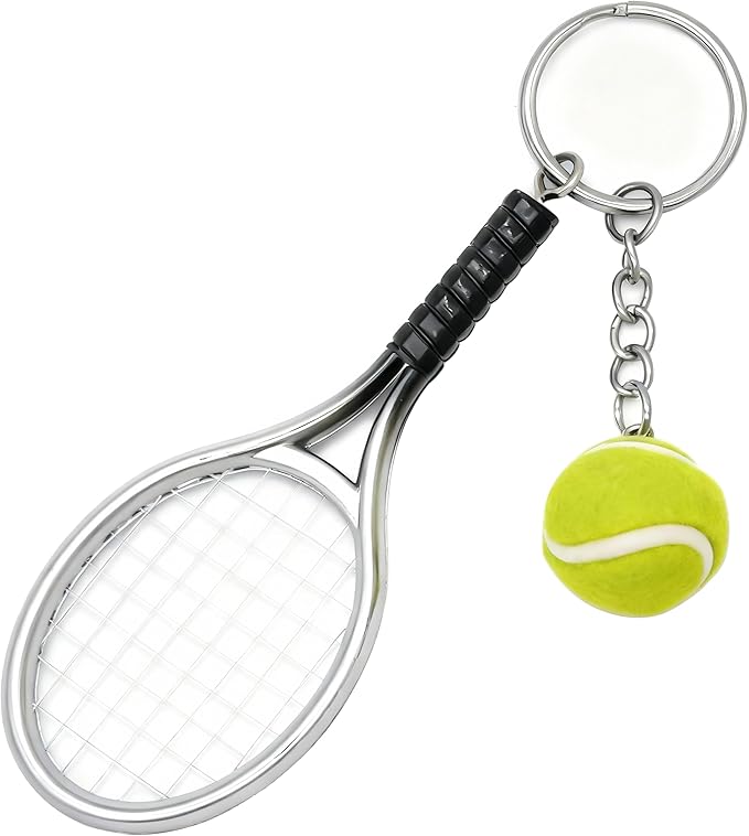 Moydolo Cute Mini Tennis Racket Keychain with Ball, Tennis Sport Lover Gifts Key Chain Ring