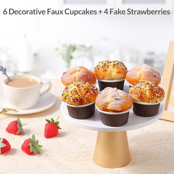 Joeabor Fake Cupcakes, Artificial Cupcakes for Display, Realistic Fake Food, Artificial Cake Fake Desserts Pastries for Decoration, Decorative Faux Cakes Set C 6 Pack