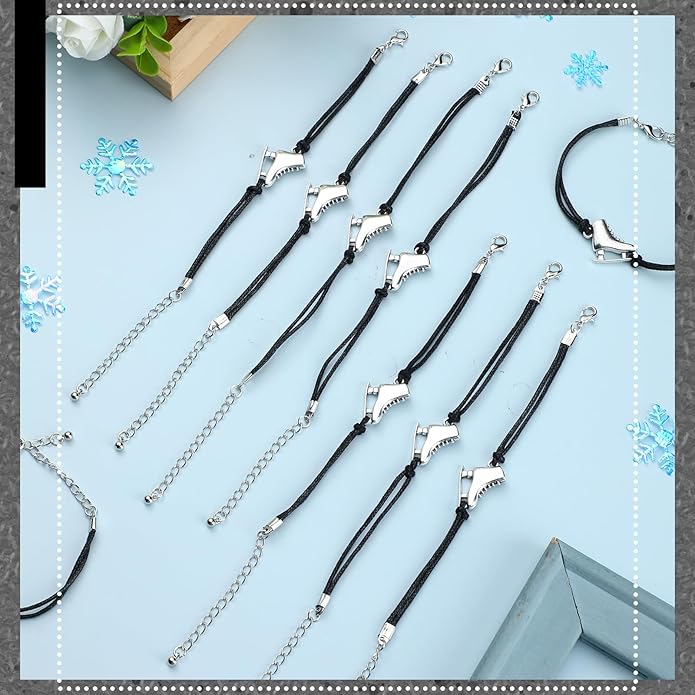 Funtery 24 Pcs Ice Skating Party Favors Colorful Ice Skating Bracelet Skater Birthday Gifts Sports Goodie Items Bulk for Women Men Skater Lover