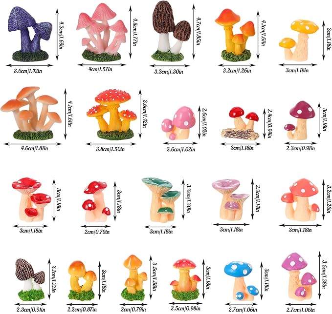 21 PCS Mini Mushrooms Cute Tiny Resin Mushrooms Figures Miniature Little Small Mushroom for Fairy Garden Landscape Bonsai Aquarium Dollhouse Hide Crafts Decor