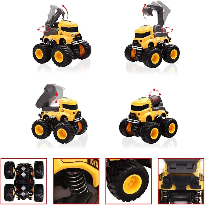 Construction Truck Toys, Push and Go Toy Trucks for Toddlers Kids Age 3-8, 4 Pack Friction Powered Car Toys Include Crane Mixer Excavator Dump Truck Best Christmas Birthday Gift for Boys Girls