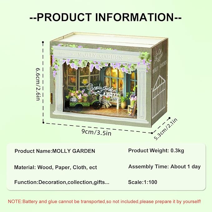 DIY Miniature House Kit, CUTEROOM Mini House Kit for Adult to Build, Wooden Dollhouse Making Kit with Furniture, Christmas Birthday Gifts- Molly Garden