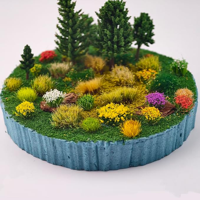 140Pcs DIY Miniature Colorful Flower Cluster Self Adhesive Flower Vegetation Groups Static Grass Tufts for Train Landscape Railroad Scenery Sand Military Layout Model Miniature Bases and Dioramas