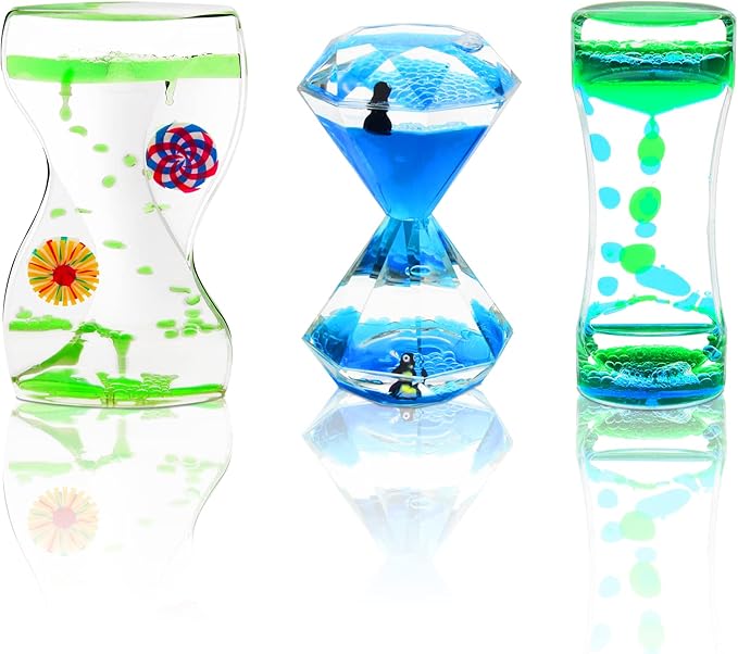 Coitak Liquid Motion Bubbler Timer for Sensory Play, Fidget Toy, Desk Top, 3 Pack, Assorted Colors (Style-2)