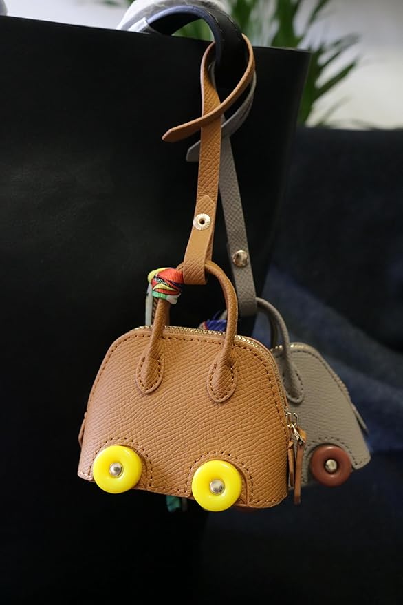 Buyborgood Women's 2 PCS Mini Tote Bag Charms Keychain Pouch Small Coin Purse Wallet, Camel+Brown