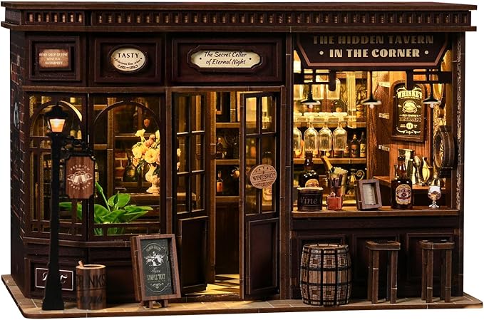 Book Nooks for Adults, DIY Miniature Dollhouse Book Nook Kit, Model Kits Craft Kits for Adults, 3D Wooden Puzzle Book Nook Craft Bookshelf Decor, Adult Craft Kits Gift with Led Light