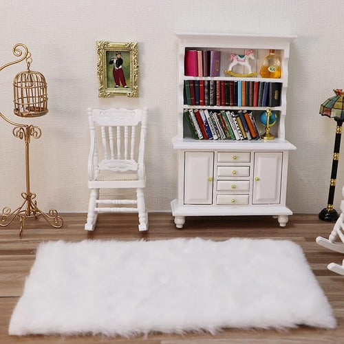 1:12 Scale Miniature Cupboard Bookshelf Classic Wooden Mini Storage Hutch Kitchen Dollhouse Bookshelf Wood Cabinet 1:12 Furniture Display Showcase Decoration Sideboard Accessories (White)