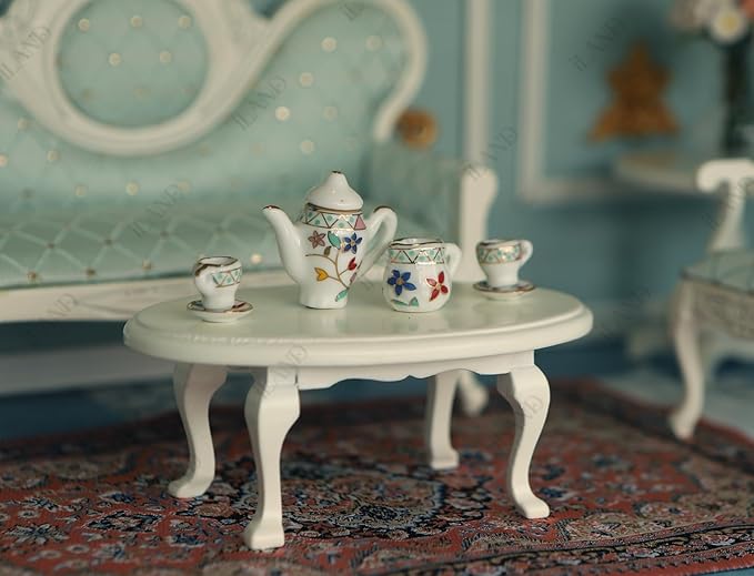 iLAND Victorian Dollhouse Furniture Set, Doll House Furniture and Accessories, Miniature Dollhouse Sofa with 1/12 Scale Accessories 8pcs, Mothers Gift, Wife Gift, Bookshelf Décor (White & Green)