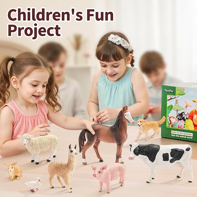 8PCS Farm Animals Toys for Kids Toddlers,Realistic Plastic Farm Animal Figurines Barn Toys with Marwari Horse,Cow,Rabbit,Dog,Sheep,Pig,Alpaca,Goose, Preschool Toy Birthday Gift for Boys Girls