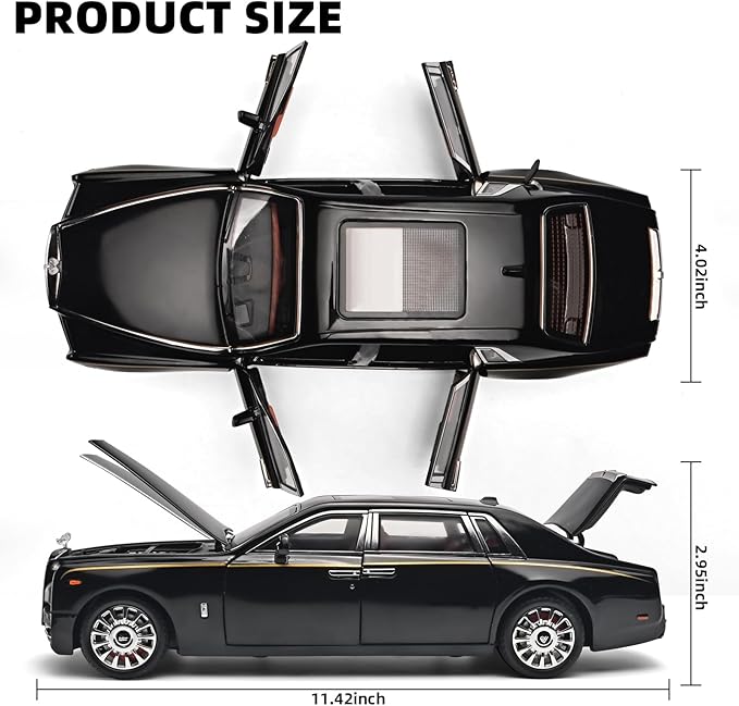 Car Toys for Boys 1/18 Diecast Cars Phantom Model Car Kits Collectible Suitability for Children and Adults,Pull Back Cars with Light and Sound,Toy Cars for Boys Age 4-7（Black）