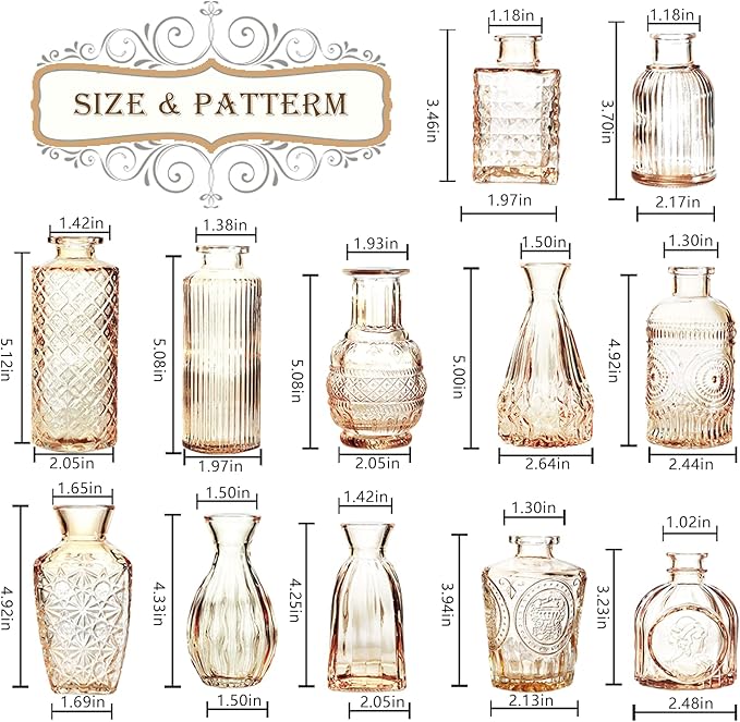 Amber Glass Bud Vases Set of 40, Mini Flower Vase for Centerpieces, Small Gold Bud Vases in Bulk for Wedding Decorations,Vintage Vase for Table, Home Décor,Party Decor, Anniversary