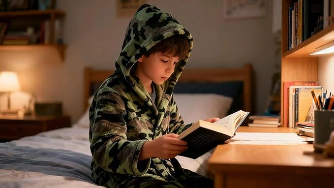 Boys Fleece Robe Hooded Toddler Soft Bathrobe Pajamas Sleepwear for Kids Girls 2-16 Years