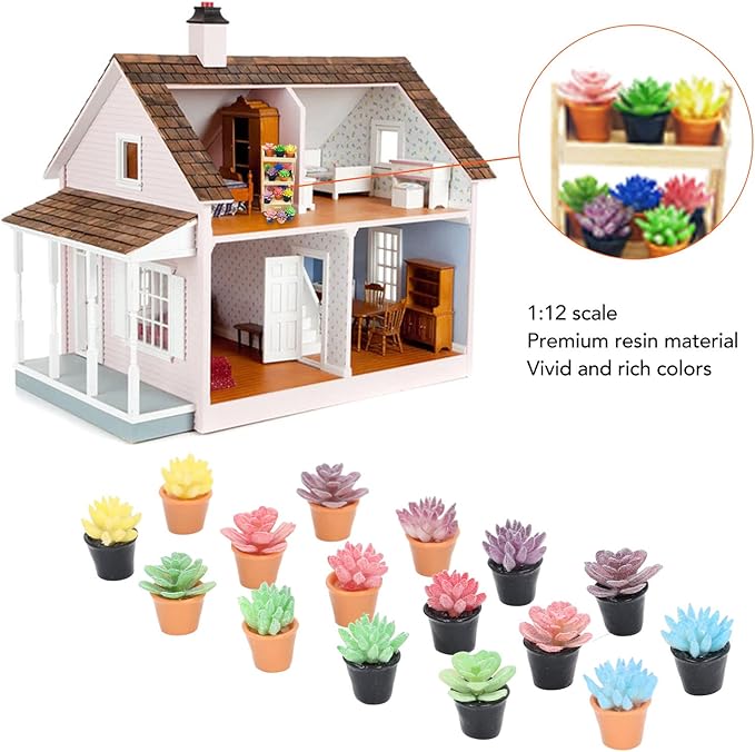 Agatige 16pcs Dollhouse Potted Plants, Resin Miniature Dollhouse Plants for 1:12 Dollhouse