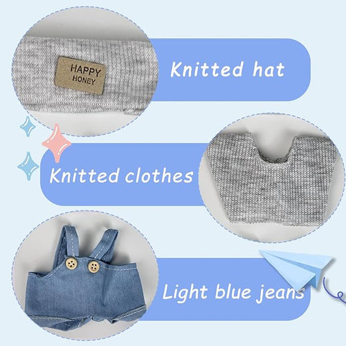 17cm Doll Clothes(NO Doll), Cute Dolls Outfit Accessories with Hat + Sweater + Suspenders Pants, Small Kawaii Clothes Set for Dolls(Style 5)