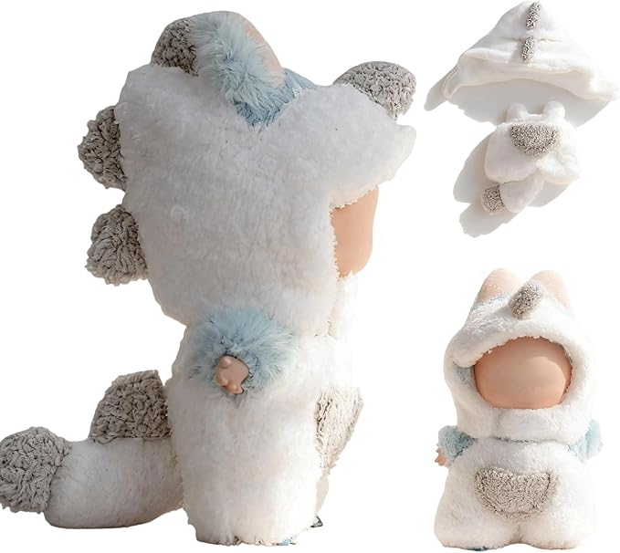 17cm (6.7inch) Doll Clothes, Outfits for Clothes Set, Dino Dolls Keychain Accessories, Faking Animal Style Outfit Jumpsuit Dinosaur Costume for Dolls (White) (Doll Not Included)