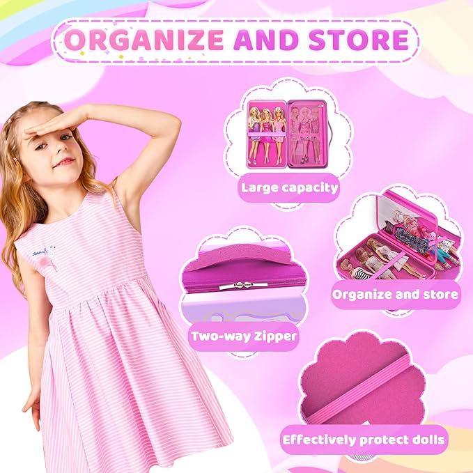 LININYHAO Carrying Case Compatible with Barbie Dolls 12-Inch,Case to Hold Dolls and Clothes, Much Pocket for Doll’s Clothes, Accessories, Fits 6 Dolls & Accessories,Bag Only (1-ice Cream)