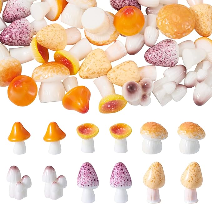 30 Pcs Mini Mushrooms Figurines Tiny Miniature Mushroom Charms Yellow Resin Mushrooms Dollhouse Ornaments for Fairy Garden Fish Tank Plant DIY Cake Topper Table Office Desk Home Party Decor