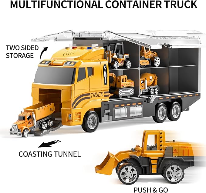TEMI Toddler Toys for 3 4 5 6 Years Old Boys, Die-cast Construction Toys Car Carrier Vehicle Toy Set w/Play Mat, Kids Toys Truck Alloy Metal Car Toys Set for Age 3-9 Toddlers Kids Boys & Girls
