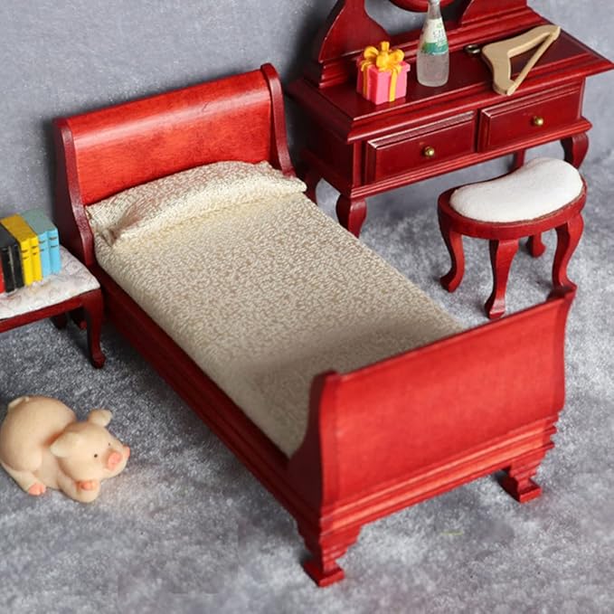 COHEALI Mini House Single Bed Dollhouse Furniture 1 12 Scale Wooden Miniature Bed Accessory for Dollhouse Decoration