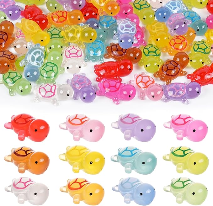60 Pcs Luminous Mini Resin Turtles Tiny Sea Turtle Glow in The Dark Animals to Hide Small Figures Miniature Plastic Ocean Animal for Dollhouse Home Decor Crafts Fairy Garden Micro Landscape