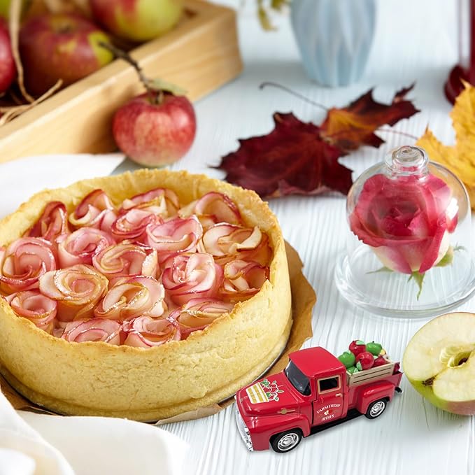Apple Decor Farmhouse Vintage Red Truck with Fake Apples and Wooden Crate Christmas Table Decorations Mini Apples for Crafts Red Xmas Tiered Tray Decor for Home Kitchen Apple Theme New Year Gifts