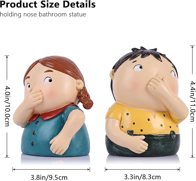 LCCCK Girl & Boy Holding Nose Sculpture Funny Bathroom Decor Statue, Quirky Home Decor Art Bathroom Figurines for Toilet Butler Tank Shelf Shelves, Mens Girls Toilet Decorate Knick Knacks