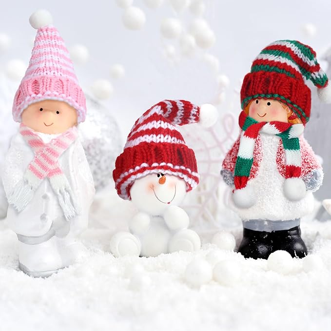 Geyoga 16 Pcs Mini Knit Doll Hat Valentines Day Small Santa Hat for Craft Winter Mini Snowman Hats and Scarf Tree Ornaments Snow Stripe Heart Wine Bottle DIY Decor Gifts
