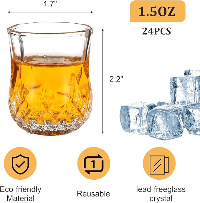 mekueeex 24 Pcs Shot Glasses 1.5oz Small Mini Shot Glasses Classic Whisky Vodka Tequila Sherry Brandy Cordial Mini Snifters Glasses For Parties Bars