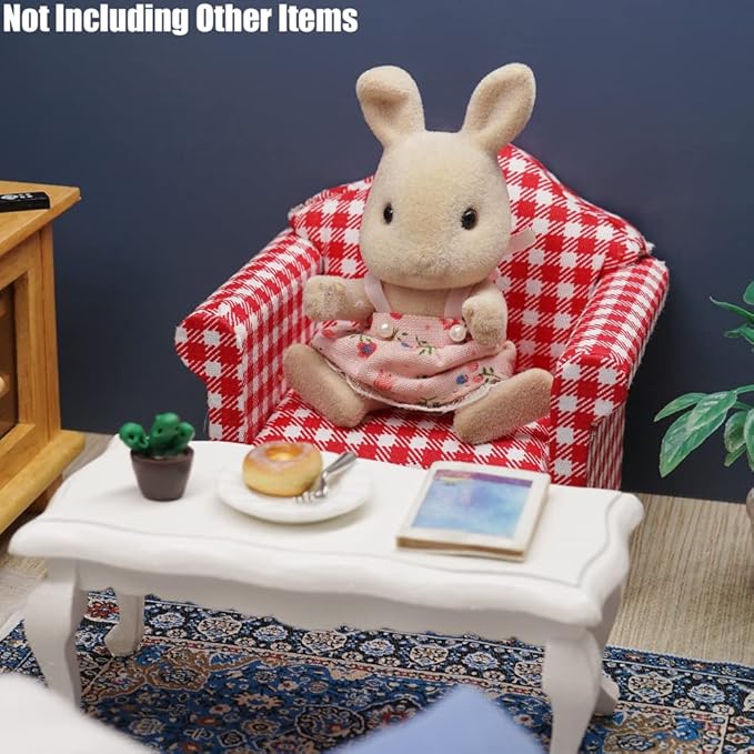 Odoria 1/12 Miniature Chair Armchair Dollhouse Furniture Accessories, Plaid