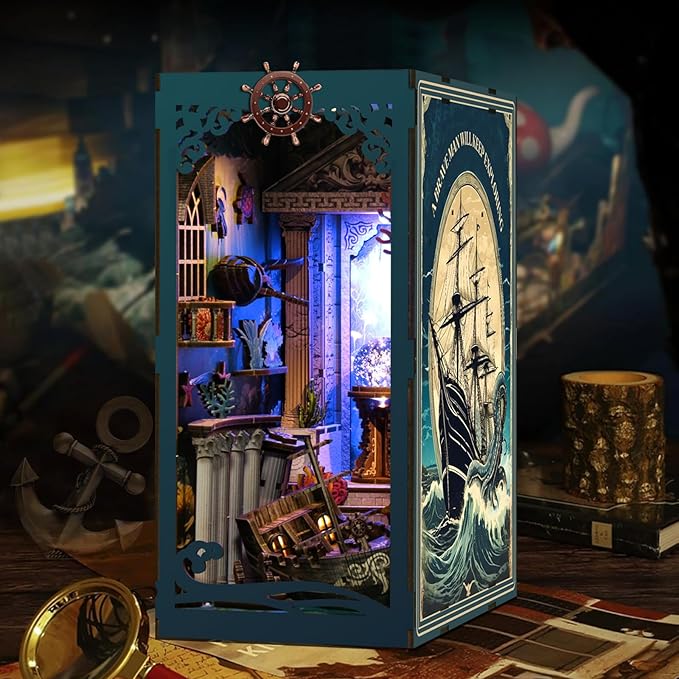 Book Nook Kit - DIY Miniature Dolls House Kit with Furniture and LED Light, 3D Puzzle Wooden Art Bookends, Model Kits for for Adults and Teens (Deep Sea Secret Shadow)
