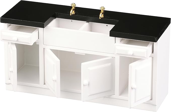Dollhouse Kitchen Sink, Miniature Dolls House Cabinet, Countertop, White 1/12 Scale, Farmhouse