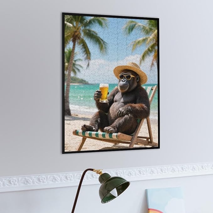 Summer Gorilla – 500 Piece Wildlife Wooden Jigsaw Puzzle, Cheerful Summer Gorilla Scene, Mind Exercise, Fun Family Activity