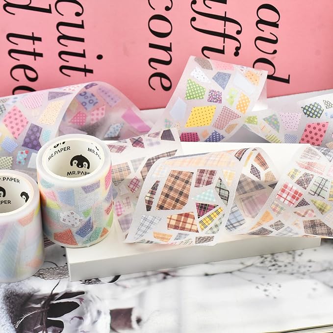 4 Rolls Miniature Dollhouse Mosaic Wallpaper and Flooring Peel and Stick Mini Stone Brick Tile Tape Stickers DIY Self Adhesive Dollhouse Accessories