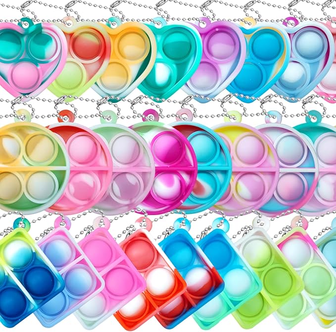 ONKULL Pop Fidget Keychain 30 Pack ,Mini Fidget Toys Bulk ,Sensory Toys for Kids ,Party Favors for Kids 4-8,8-12 Year ,Back to School Gifts for Classroom ,Valentines Goodie Bags Stuffers