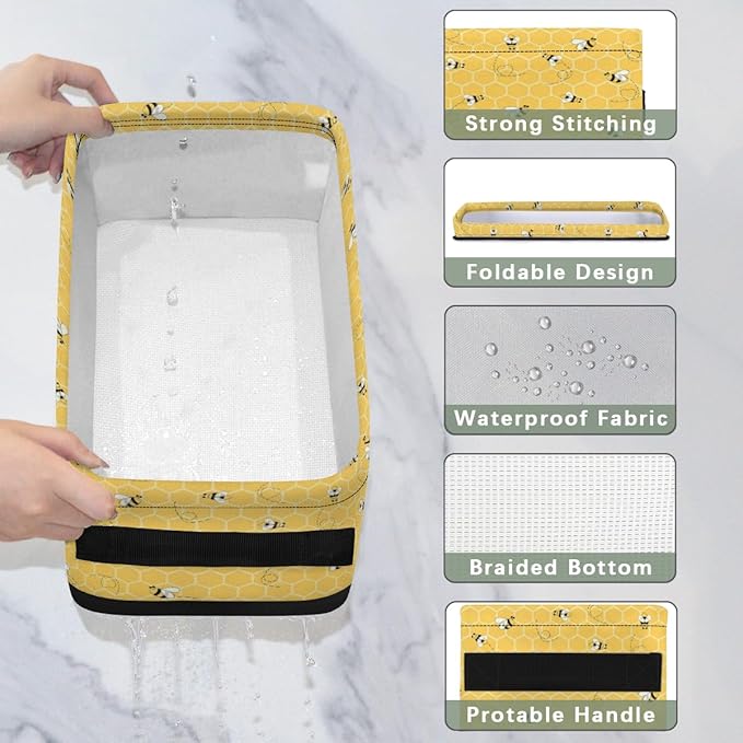Bee Honey Theme Bathroom Storage Baskets Waterproof Bathroom Counter Organizer Decorative Toilet Paper Storage Basket for Organizing for Bathroom Living Room Decor