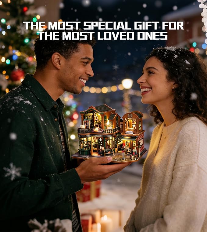 DIY Dollhouse Miniature House Kit,DIY Kit Mini House Model 1:24 Scale with Dust Cover and Music Box,Best Christmas Birthday Gift for Lovers(Twilight Book City)
