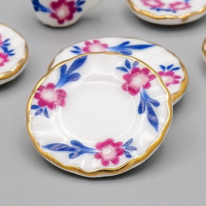 Odoria 1/12 Miniature Porcelain Tea Set 15Pcs Dollhouse Decoration Accessories, Purple Blossom