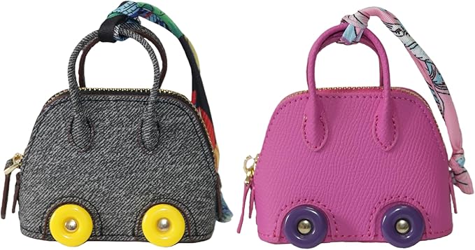 Buyborgood Women's 2 PCS Mini Tote Bag Charms Keychain Pouch Small Coin Purse Wallet， Rose+Gray